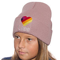 Стильная детская шапка лопата Likke с отворотом разные цвета Пудра