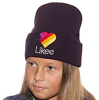 Стильная детская шапка лопата Likke с отворотом разные цвета Черника