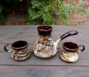 Турка ліпний декор "Замки "керамічна з чашками 500 мл + розсікач