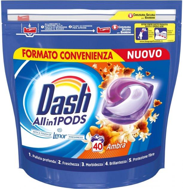 Капсули для прання універсального білизни Dash Ambra квітковий 3 в 1 40 шт, фото 1