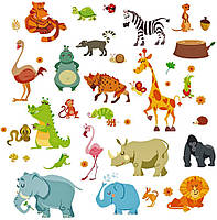 Детская виниловая наклейка на стену «Джунгли». Виниловая декоративная наклейка для интерьера, животные.
