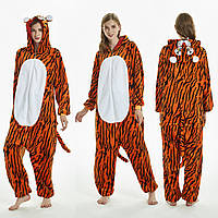 Кигуруми тигр полосатый для взрослых, костюм тигр, новогодний костюм тигра