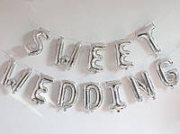 Фольгированные буквы серебряные sweet wedding, 40 см