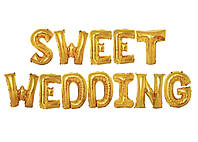 Фольгированные буквы золотые sweet wedding, 40 см