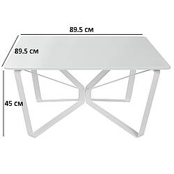 Скляний квадратний журнальний столик Nicolas Luton S 89.5х89.5х45см білий на крашеном металевому каркасі