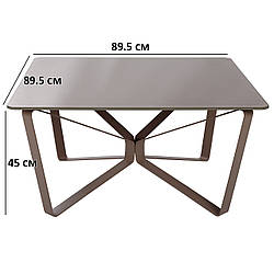 Скляний квадратний журнальний столик Nicolas Luton S 89.5х89.5х45см мокко на крашеном металевому каркасі