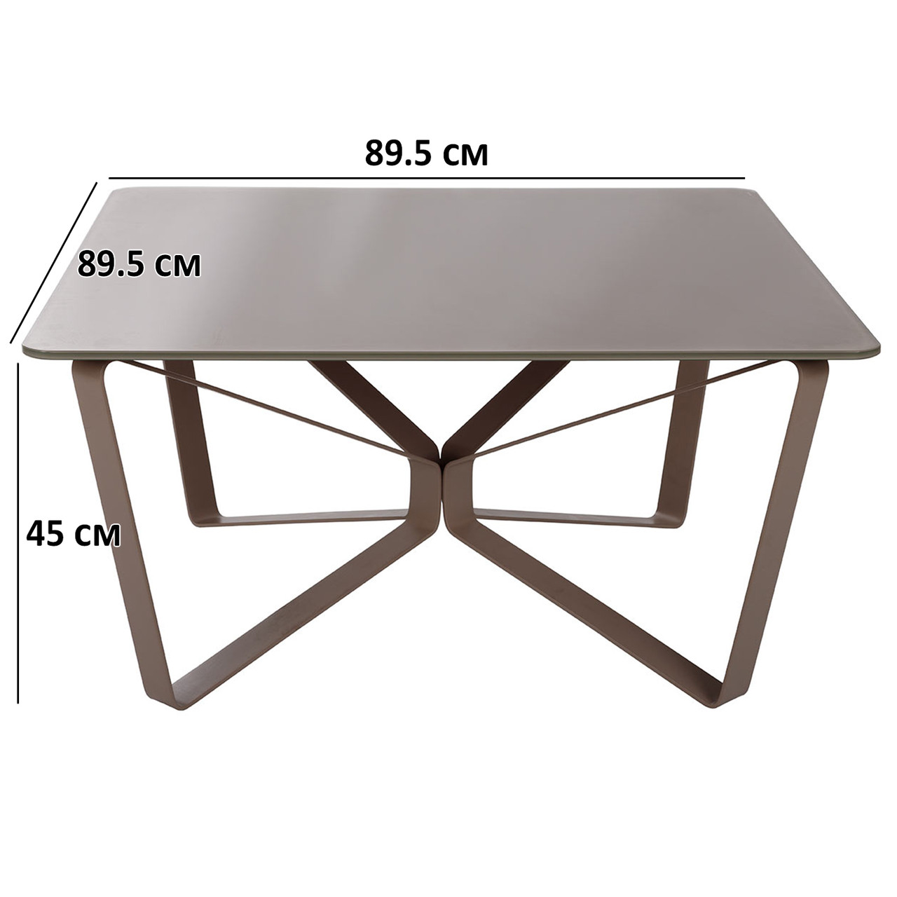 Скляний квадратний журнальний столик Nicolas Luton S 89.5х89.5х45см мокко на крашеном металевому каркасі