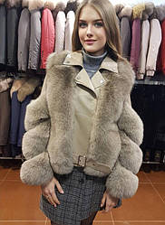 Розкішна шкіряна куртка-косуха з натуральним хутром фінської песця
