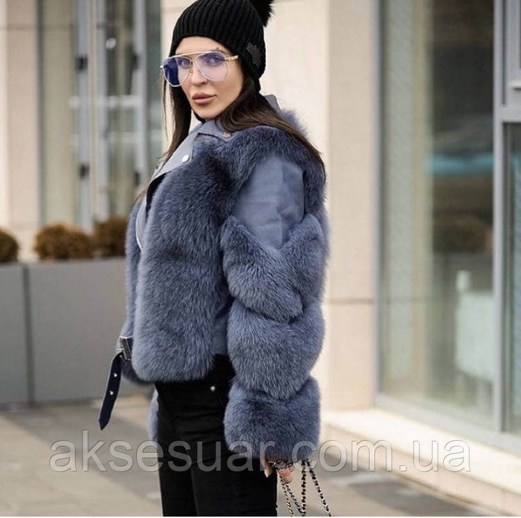Куртка шкіряна косуха з натуральним хутром фінської песця, фото 1