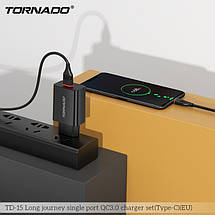 Мережевий зарядний пристрій Tornado TD-15 (1USB/QC3.0/1 м) + USB-кабель Type-C чорний, фото 5