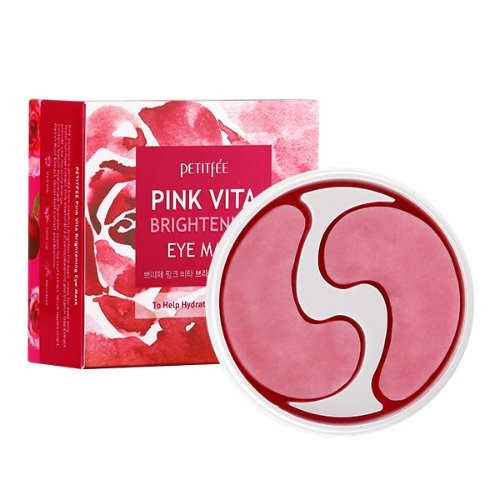 Освітлюючі патчі для очей на основі есенції трояндової води Petitfee Pink Vita Brightening Eye Mask 60шт, фото 1