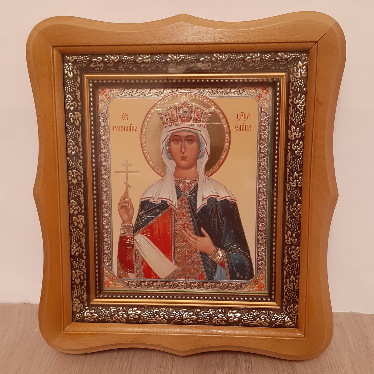 Ікона Олена свята рівноапостольна, лик 15х18 см, у світлому дерев'яному кіоті