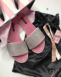 Тапочки-шльопанці зі Стразами Victoria's Secret Embellished Velvet Slides, Рожеві