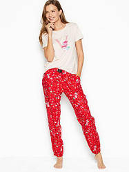 Фланелева Піжама Victoria's Secret Cotton & Flannel Long PJ Set, Червона з квіточками M