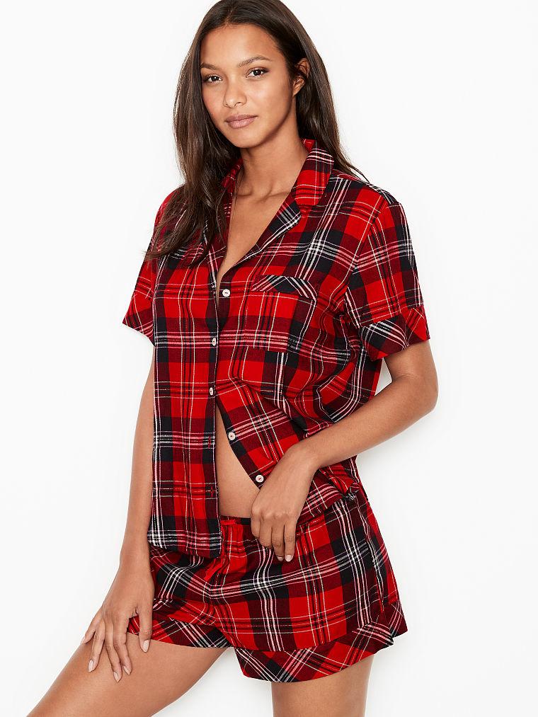 Піжама з Шортами Victoria's Secret Flannel Short PJ Set, Червона в клітку