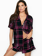 Фланелевая Пижама с Шортами Victoria's Secret Flannel Short PJ Set, Черная в фиолетовую клетку