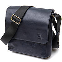 Практичная мужская сумка-мессенджер GRANDE PELLE 11433 Темно-синий. Натуральная кожа