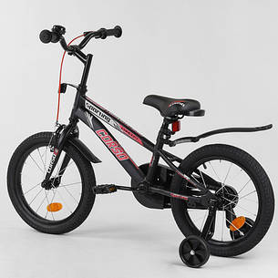 Дитячий двоколісний велосипед на зростання 110-115 см, 16 дюймів, чорний (дод. колеса, зібраний на 75%) CORSO R-16119, фото 2