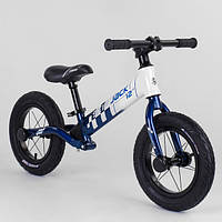 Беговел для мальчика, Синий с белым, колеса 12 дюймов, стальной, задний амортизатор, от 2 лет, Corso 93307