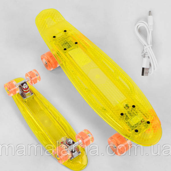 Пенніборд скейт для дитини світиться, прозорий, Жовтий, колеса зі світлом, Best Board S-50244