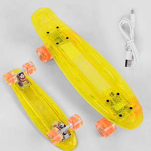 Пенніборд скейт для дитини світиться, прозорий, Жовтий, колеса зі світлом, Best Board S-50244, фото 2