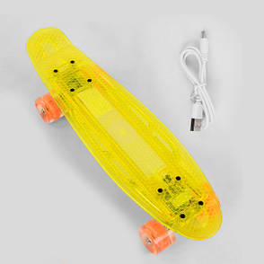 Пенніборд скейт для дитини світиться, прозорий, Жовтий, колеса зі світлом, Best Board S-50244, фото 2