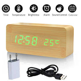 Годинник електронний настільний в дерев'яному корпусі VST-862 бежевий (зелена підсвітка)