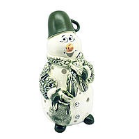 Скульптура Снеговик светильник в зеленой чашке с мешком 25х15 см глина керамика