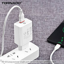 Мережевий зарядний пристрій Tornado TD-15 (1USB QC3.0 1м) + USB кабель micro - білий, фото 3