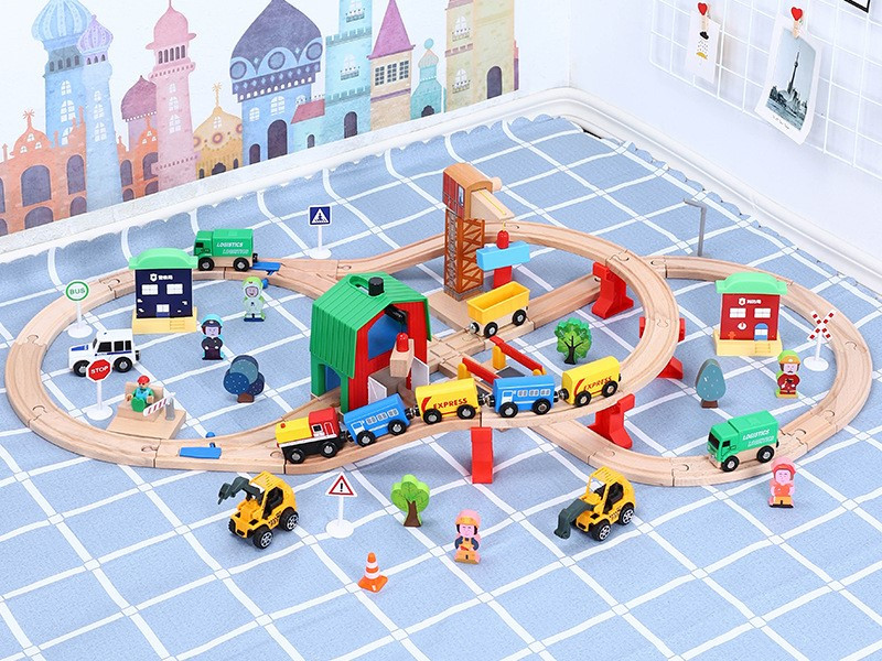 Залізна дорога з дерева дитяча, Iekool, 70 деталей, 102x52, (Brio, Ikea, Edwone) Iekool 02, фото 1