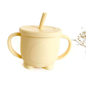 Поїльник пінгвін  (крем) силіконовий з трубочкою, непроливайка