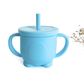 Поїльник пінгвін  (бебі блю) силіконовий з трубочкою, непроливайка