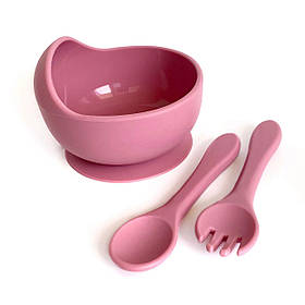 Силіконова дитяча тарілка на присосці , ложка і виделка  (блаш) силіконова посуд