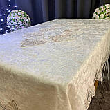 Скатертина Оксамитова з мереживом Версаль високої якості на стіл! Кремовий колір (В розмірах) (Овал), фото 7