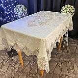 Скатертина Оксамитова з мереживом Версаль високої якості на стіл! Кремовий колір (В розмірах) (Овал), фото 5