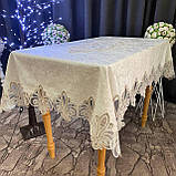 Скатертина Оксамитова з мереживом Версаль високої якості на стіл! Кремовий колір (В розмірах) (Овал), фото 4