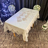 Скатертина Оксамитова з мереживом Версаль високої якості на стіл! Кремовий колір (В розмірах) (Овал), фото 6