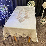 Скатертина Оксамитова з мереживом Версаль високої якості на стіл! Кремовий колір (В розмірах) (Овал), фото 3