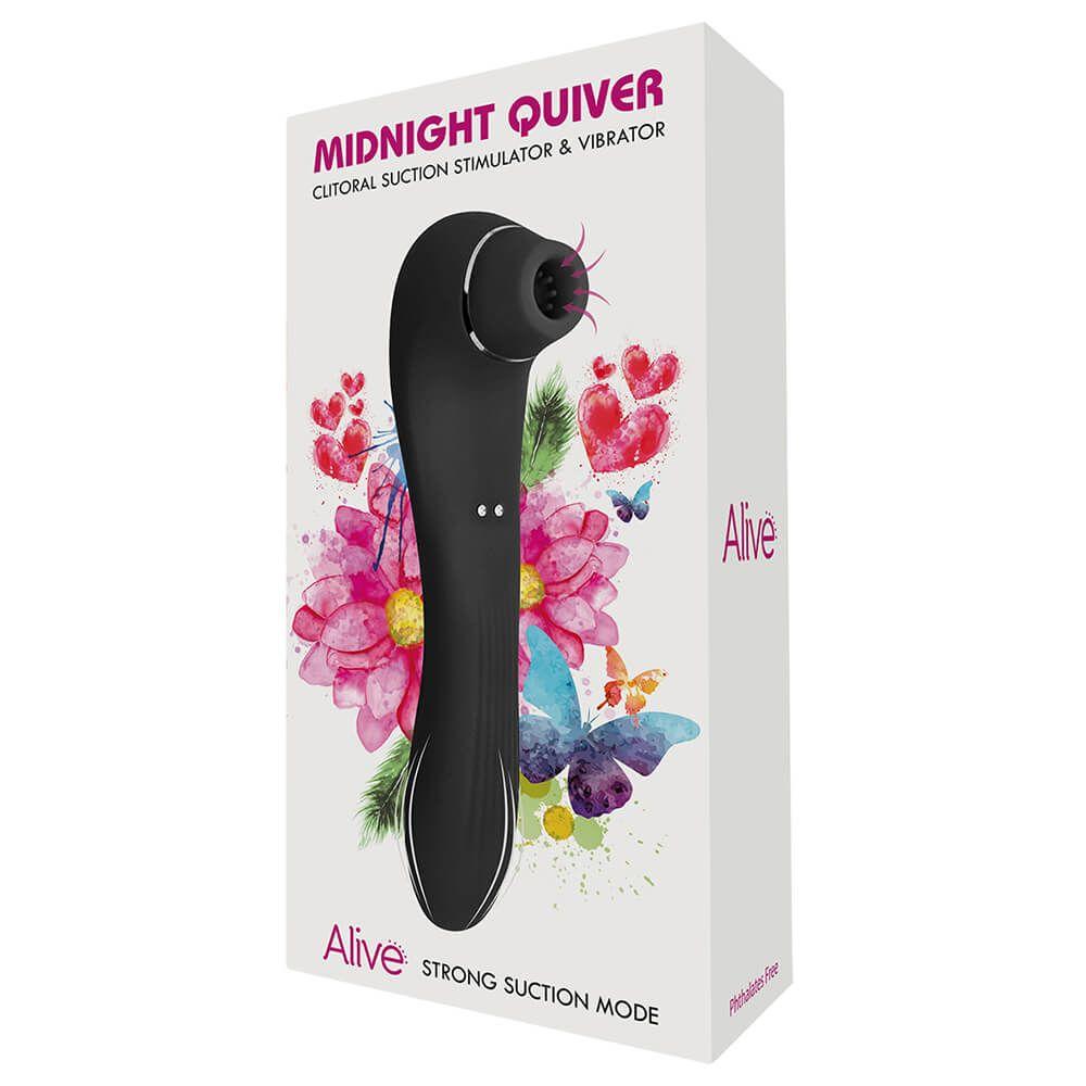 Двосторонній вібратор з вакуумним стимулятором Midnight Quiver Black Alive, фото 1