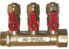 Коллектор шаровый на три выхода 3/4х3 с кранами и фиттингом, фото 1