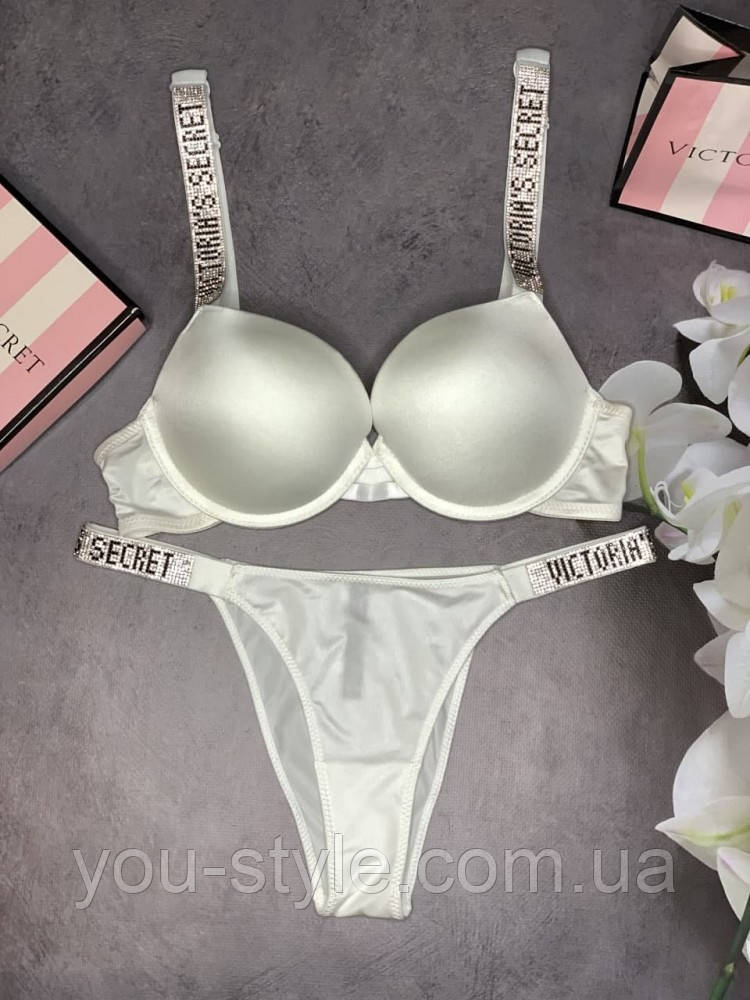 Комплект жіночий Victoria's Secret Model Rhinestone двійка топ + трусики білий kk008