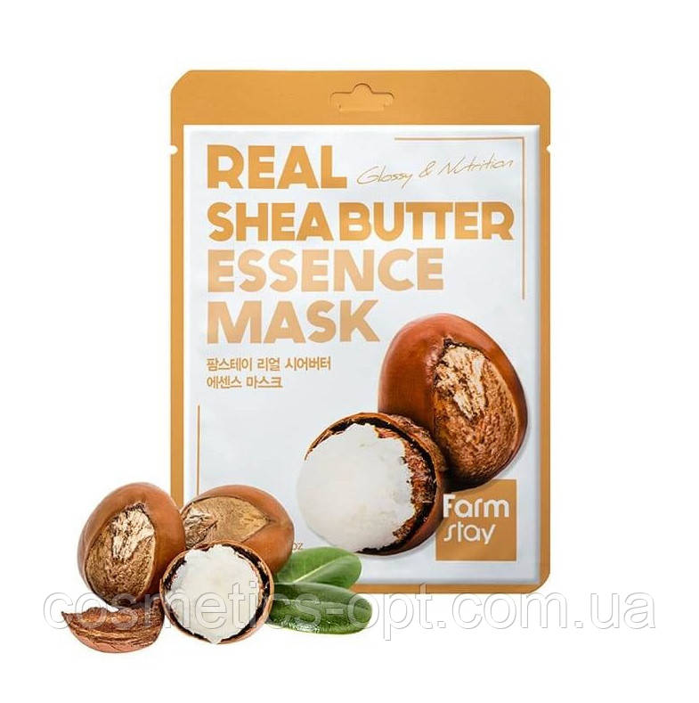 Тканинна маска з олією Ши для сухої стоншеної шкіри FarmStay Real Shea Butter Essence Mask, фото 1