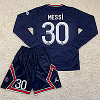 Футбольная форма длинный рукав ПСЖ Messi PSG 2021-2022 домашняя темно-синий