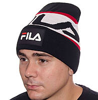 Мужская женская спортивная шапка лопата FILA Фила с отворотом черная