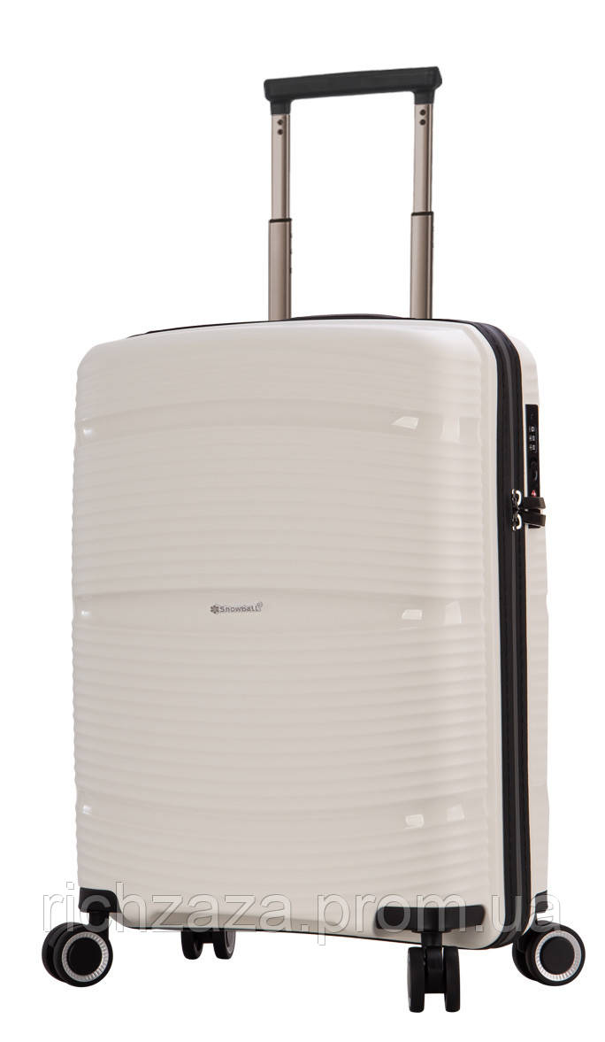 Средний белый дорожный  чемодан (M) полипропилен на 4 колесах фирма  SNOWBALL Paris 94103