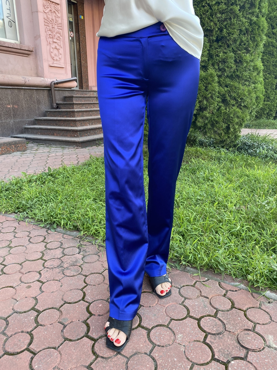 Штани жіночі стрейч сатин синій електрик