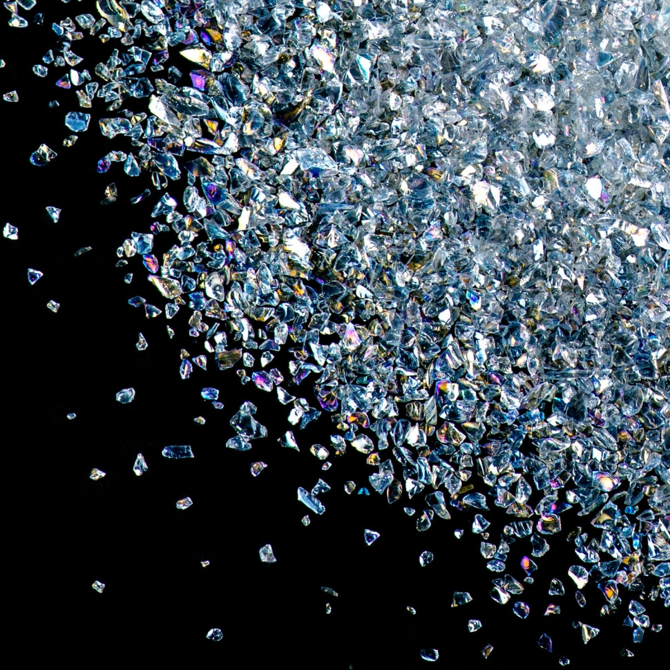 Скляна крихта супер-дрібна веселкова для декору смоли, фракція 1-2 мм, 20 г
