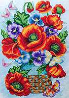 Набор для вышивки бисером Красные маки - "Анютины глазки" цветы, букет,сад, частичная выкладка,Чехия, 32х45 см