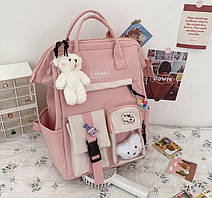 Шкільний підлітковий рюкзак, сумка-портфель для дівчинки 5-11 класу в наборі зі значками Education, 4 кольори Рожевий