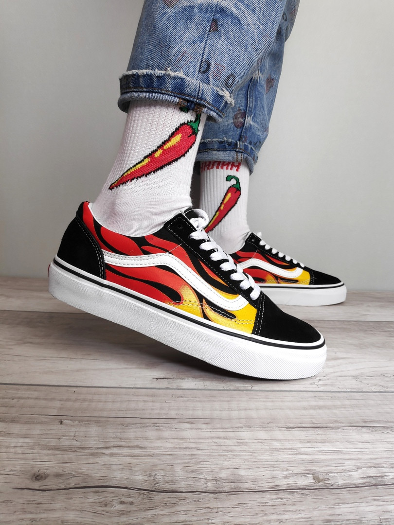 Кеды Vans Old Skool Flame Ванс Олд Скул огненные с принтом пламя мужские женские подростковые - фото 2 - id-p1474793532